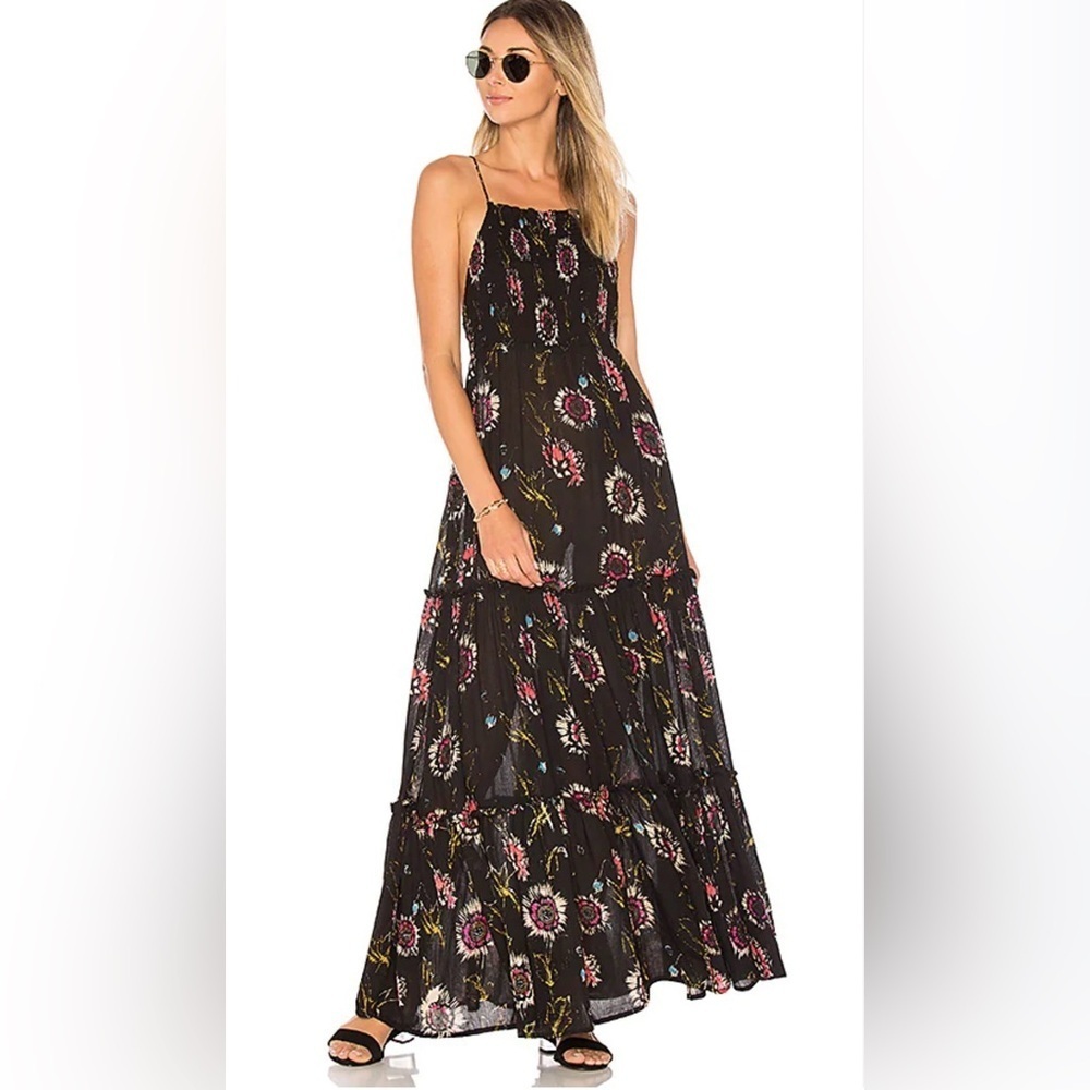 Intimately Free People Garden Party Black Floral Maxi Dress, Sleeveless, Small